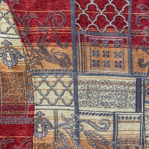 CJ Banks Tapestry Full Zip Burgundy Red Orange Brown Cream Floral Swirl Blazer - Picture 13 of 16